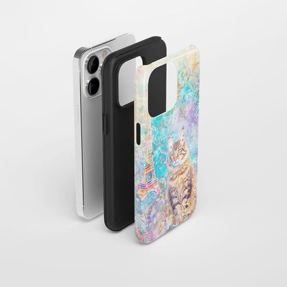 เคส iPhone ลายแมวเมนคูนแบบด้านแข็งพิมพ์ลายกึ่งมือสองชั้น 