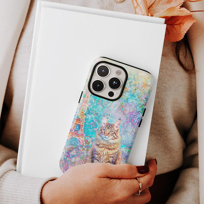 เคส iPhone ลายแมวเมนคูนแบบด้านแข็งพิมพ์ลายกึ่งมือสองชั้น 