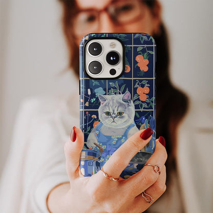 เคส iPhone แมวขนสั้นอังกฤษเคลือบด้านพิมพ์ลายด้วยมือสองชั้น 