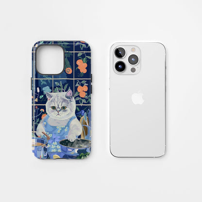 เคส iPhone แมวขนสั้นอังกฤษเคลือบด้านพิมพ์ลายด้วยมือสองชั้น 