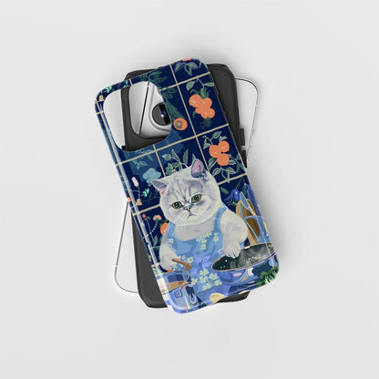 เคส iPhone แมวขนสั้นอังกฤษเคลือบด้านพิมพ์ลายด้วยมือสองชั้น 
