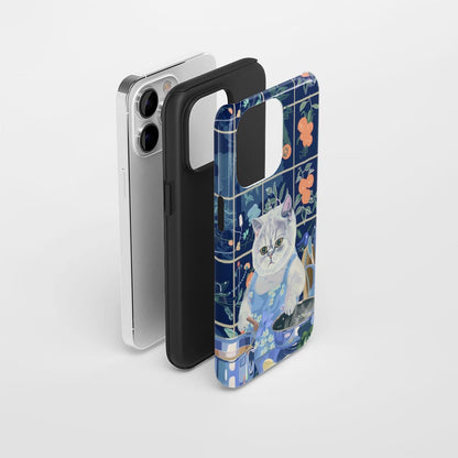 เคส iPhone แมวขนสั้นอังกฤษเคลือบด้านพิมพ์ลายด้วยมือสองชั้น 