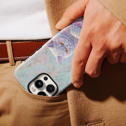 เคส iPhone แมวขนสั้นอังกฤษเคลือบด้านพิมพ์ลายด้วยมือสองชั้น 