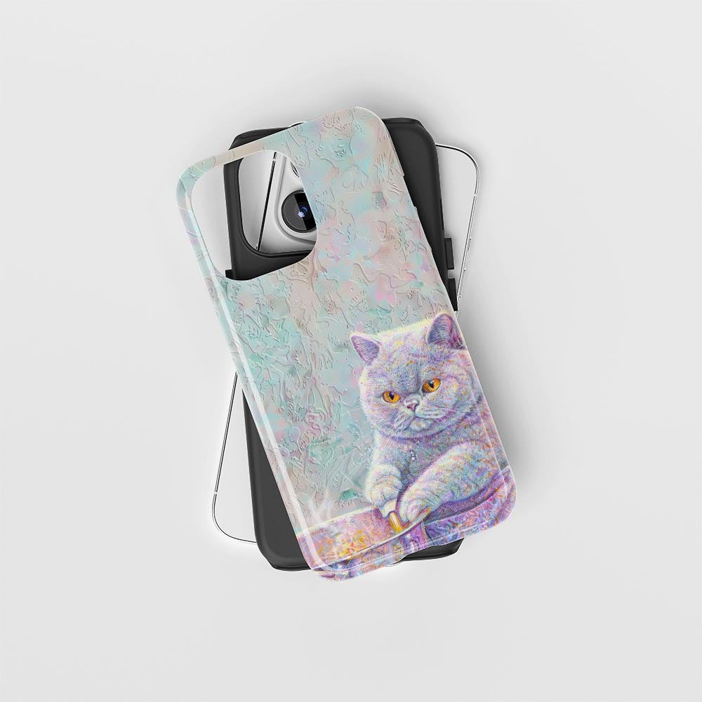 เคส iPhone แมวขนสั้นอังกฤษเคลือบด้านพิมพ์ลายด้วยมือสองชั้น 