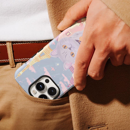 เคส iPhone แมวขนสั้นอังกฤษเคลือบด้านพิมพ์ลายด้วยมือสองชั้น 