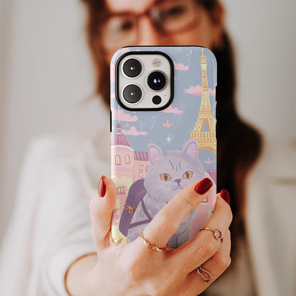 เคส iPhone แมวขนสั้นอังกฤษเคลือบด้านพิมพ์ลายด้วยมือสองชั้น 