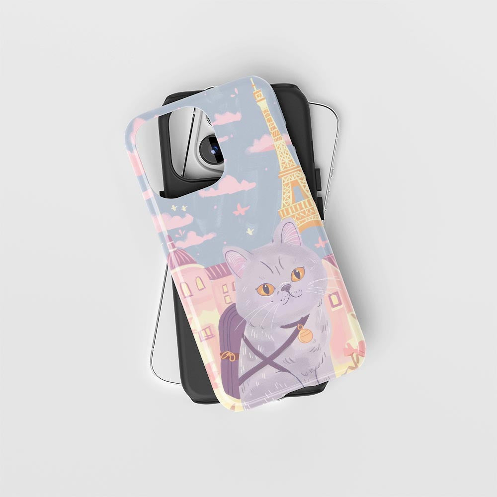 เคส iPhone แมวขนสั้นอังกฤษเคลือบด้านพิมพ์ลายด้วยมือสองชั้น 