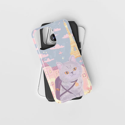 เคส iPhone แมวขนสั้นอังกฤษเคลือบด้านพิมพ์ลายด้วยมือสองชั้น 