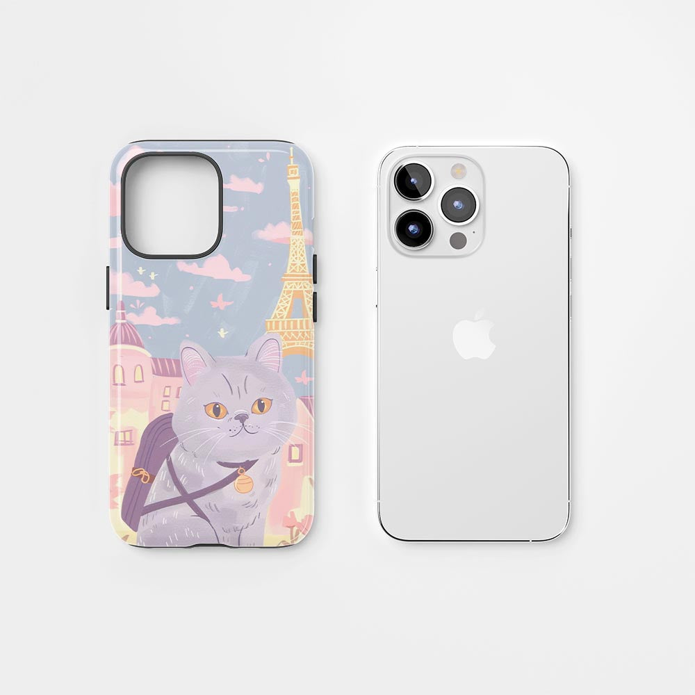 เคส iPhone แมวขนสั้นอังกฤษเคลือบด้านพิมพ์ลายด้วยมือสองชั้น 