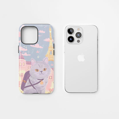 เคส iPhone แมวขนสั้นอังกฤษเคลือบด้านพิมพ์ลายด้วยมือสองชั้น 