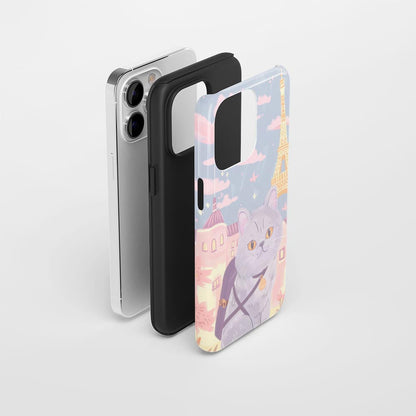 เคส iPhone แมวขนสั้นอังกฤษเคลือบด้านพิมพ์ลายด้วยมือสองชั้น 