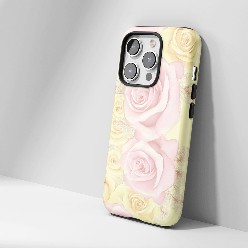 雙層半手印堅韌霧麵粉紅玫瑰 iPhone 手機殼
