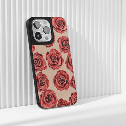 Industry-Level Tough Matte Red Rose iPhone Case (MagSafe-Compatible)