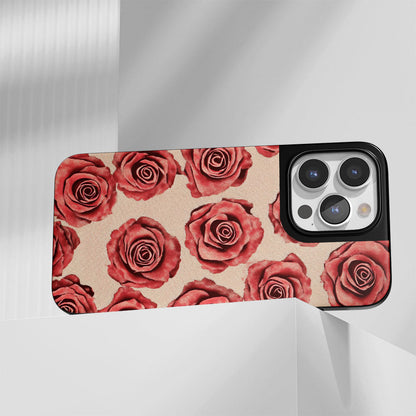 Industry-Level Tough Matte Red Rose iPhone Case (MagSafe-Compatible)