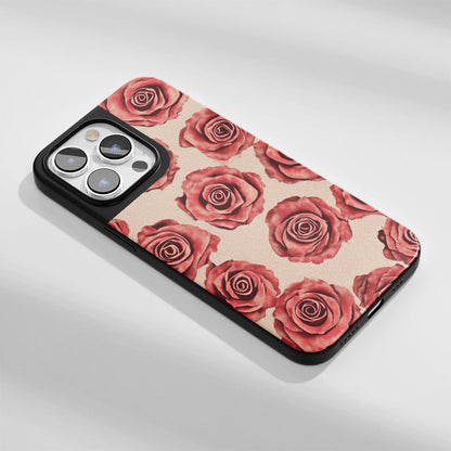 Industry-Level Tough Matte Red Rose iPhone Case (MagSafe-Compatible)