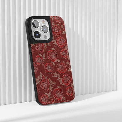 Industry-Level Tough Matte Red Rose iPhone Case (MagSafe-Compatible)
