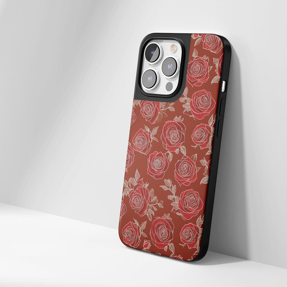 Industry-Level Tough Matte Red Rose iPhone Case (MagSafe-Compatible)