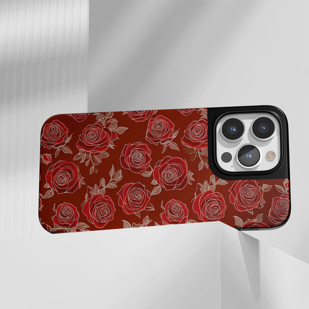 Industry-Level Tough Matte Red Rose iPhone Case (MagSafe-Compatible)