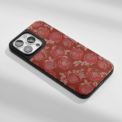 Industry-Level Tough Matte Red Rose iPhone Case (MagSafe-Compatible)