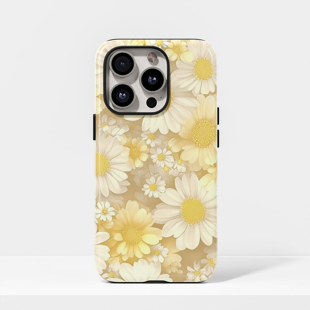 Double-Layer Semi-Handprinted Tough Matte Daisy iPhone Case