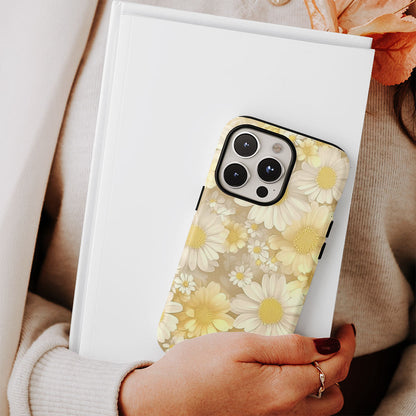 Double-Layer Semi-Handprinted Tough Matte Daisy iPhone Case