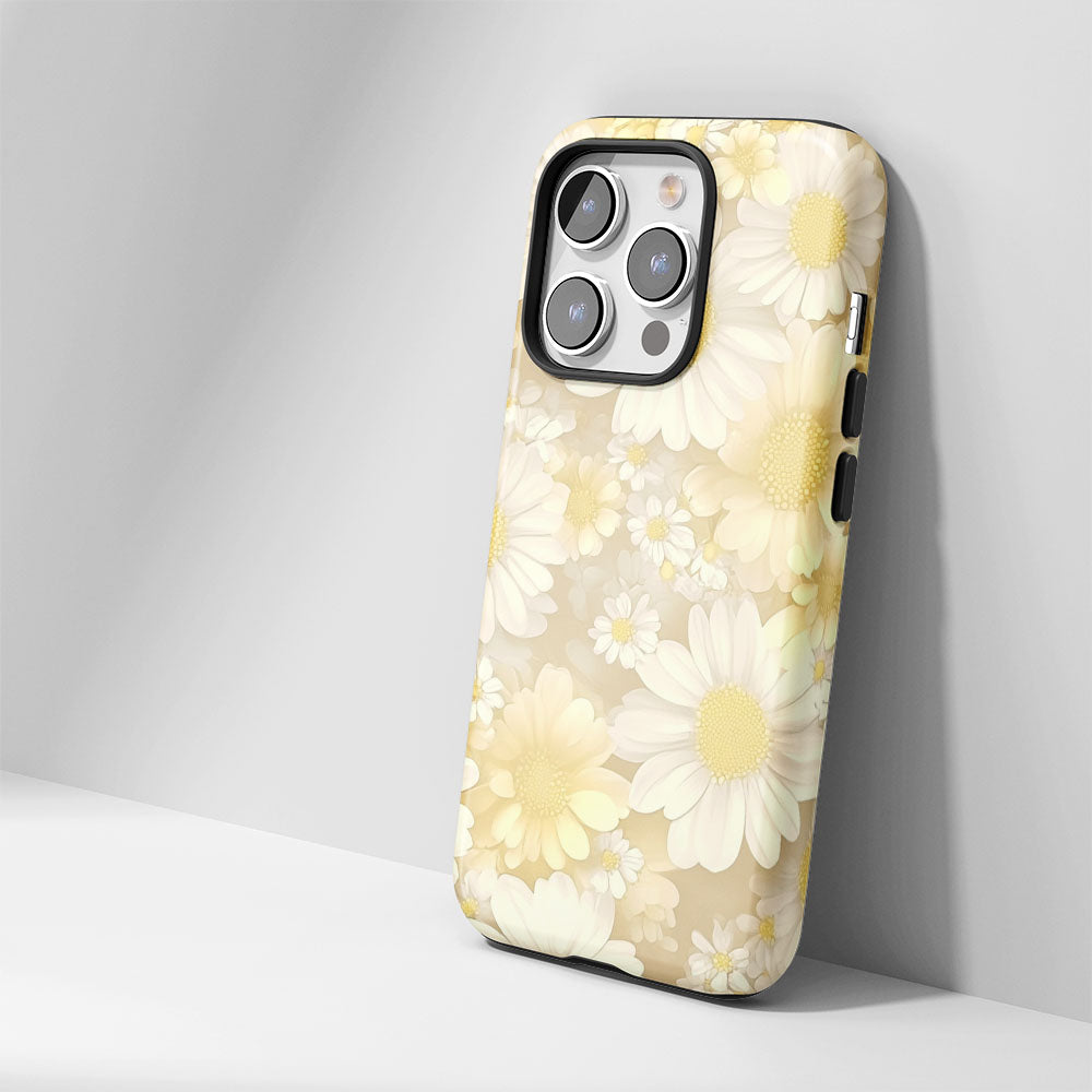 Double-Layer Semi-Handprinted Tough Matte Daisy iPhone Case