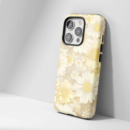Double-Layer Semi-Handprinted Tough Matte Daisy iPhone Case