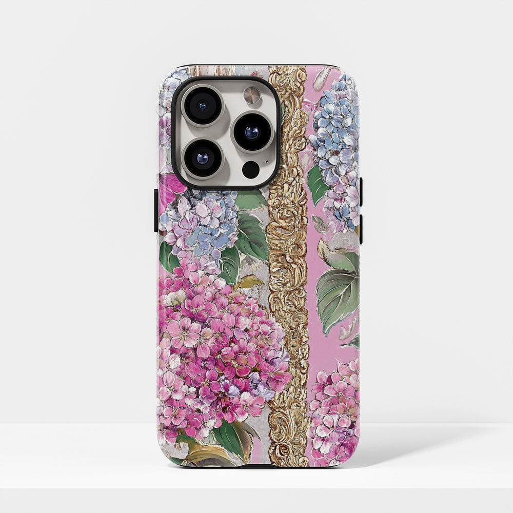 Double-Layer Semi-Handprinted Tough Matte Hydrangea iPhone Case