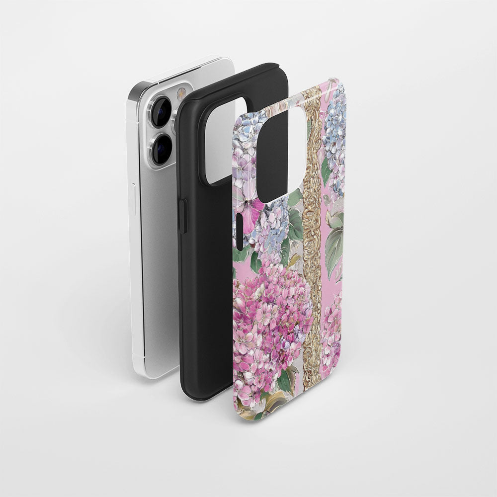 Double-Layer Semi-Handprinted Tough Matte Hydrangea iPhone Case