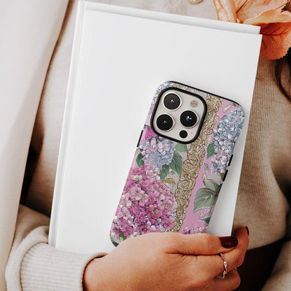 Double-Layer Semi-Handprinted Tough Matte Hydrangea iPhone Case