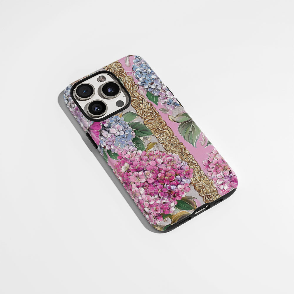 Double-Layer Semi-Handprinted Tough Matte Hydrangea iPhone Case
