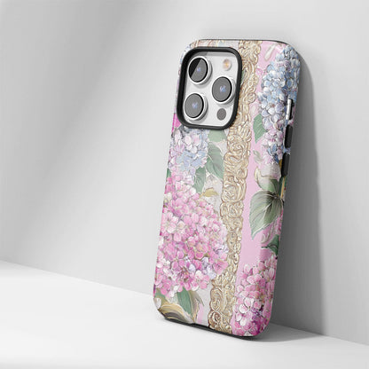 Double-Layer Semi-Handprinted Tough Matte Hydrangea iPhone Case