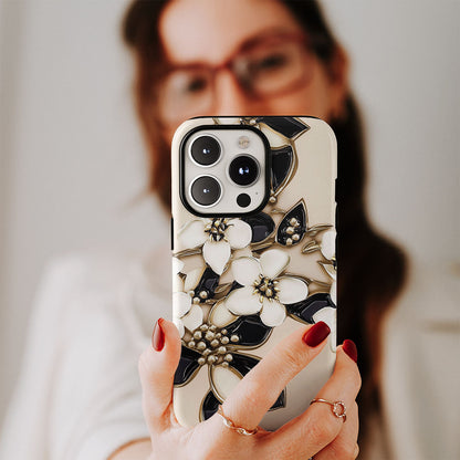 Double-Layer Semi-Handprinted Tough Matte Jasmine iPhone Case