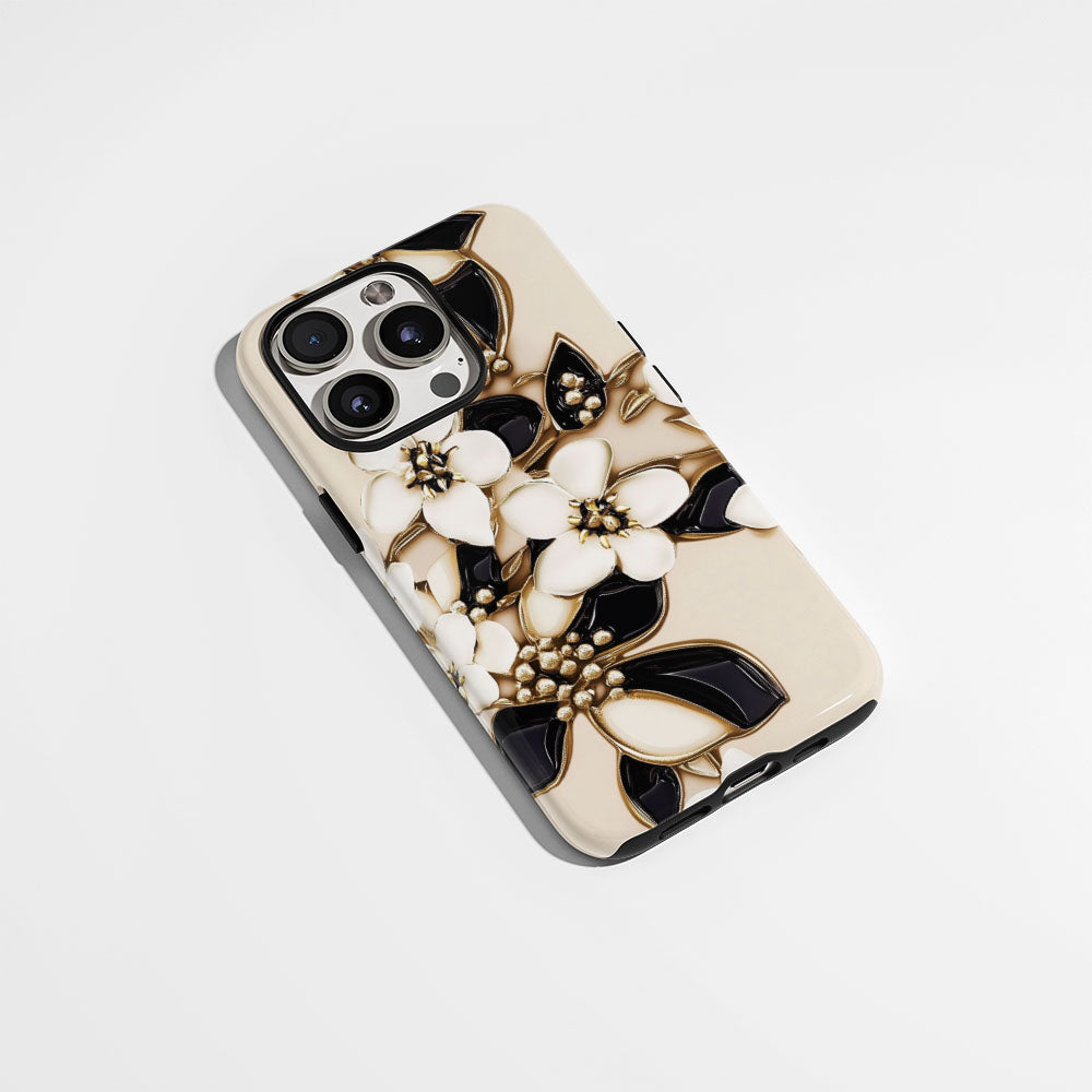 Double-Layer Semi-Handprinted Tough Matte Jasmine iPhone Case