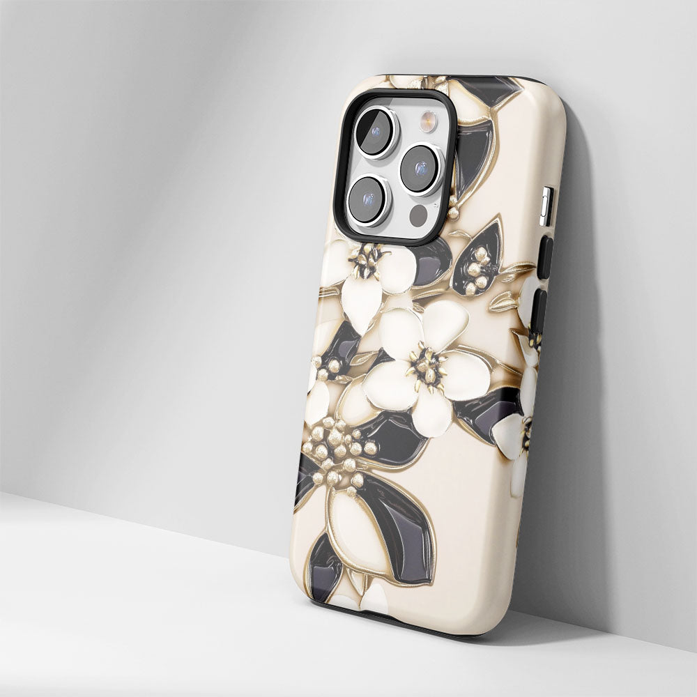 Double-Layer Semi-Handprinted Tough Matte Jasmine iPhone Case