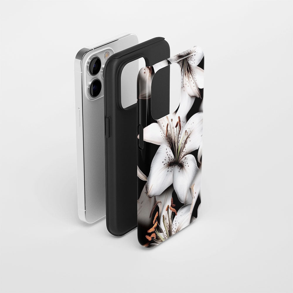 เคส iPhone Lily แบบด้านทนทาน 2 ชั้น พิมพ์ด้วยมือครึ่งหนึ่ง 