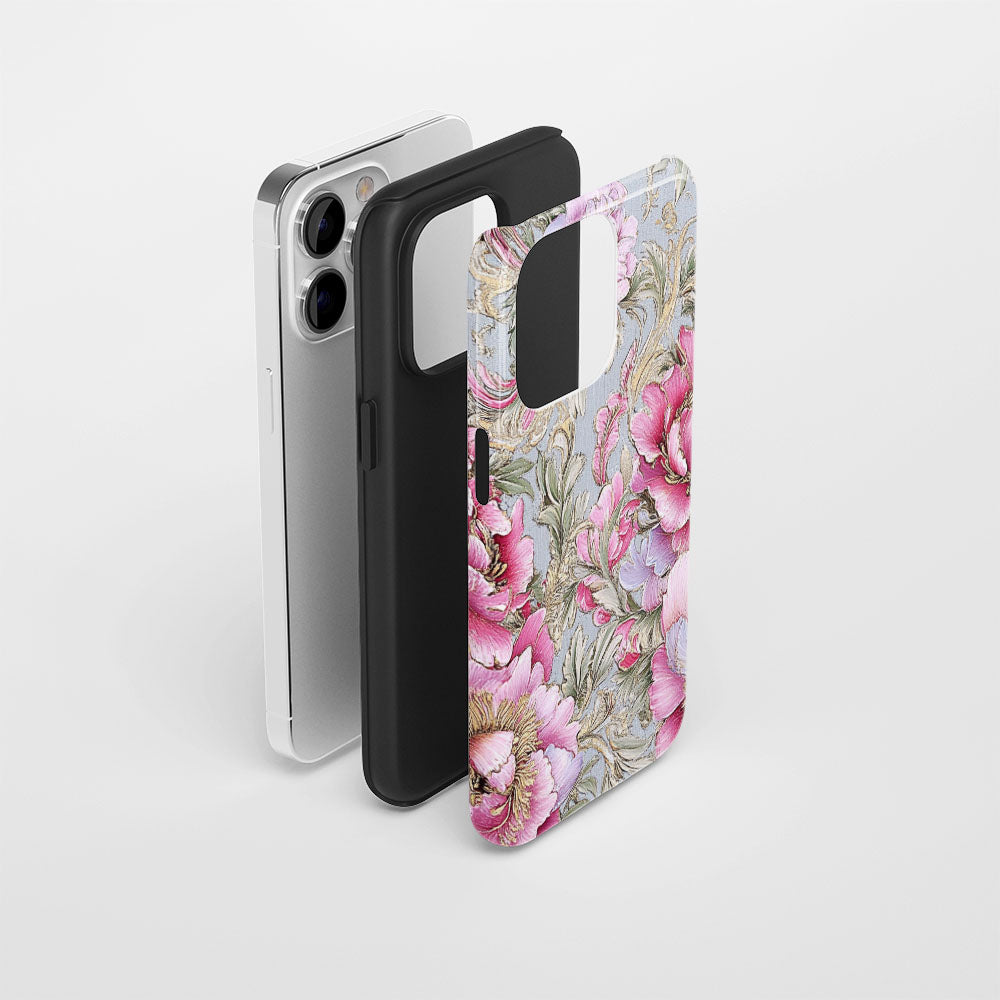 雙層半手印花霧面牡丹 iPhone 手機殼