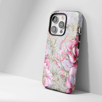 雙層半手印花霧面牡丹 iPhone 手機殼