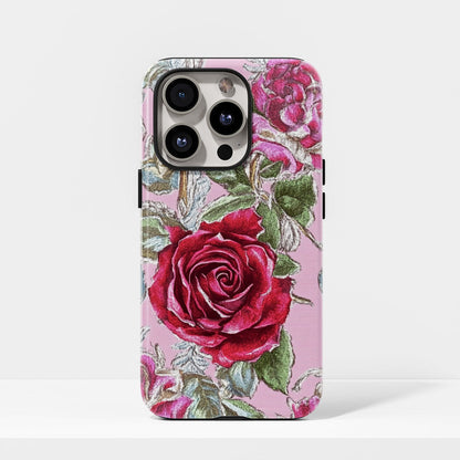 Double-Layer Semi-Handprinted Tough Matte Red Rose iPhone Case