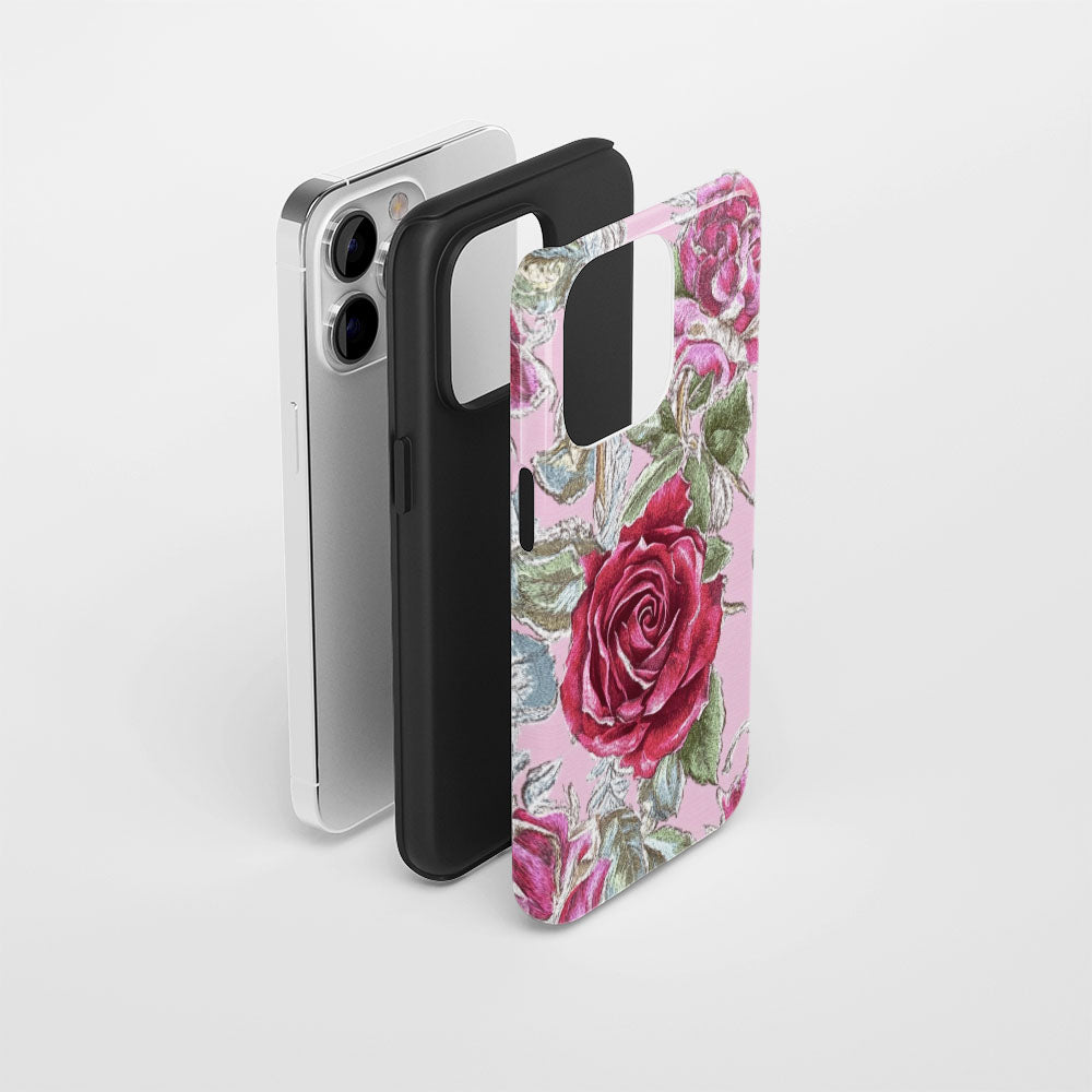 Double-Layer Semi-Handprinted Tough Matte Red Rose iPhone Case