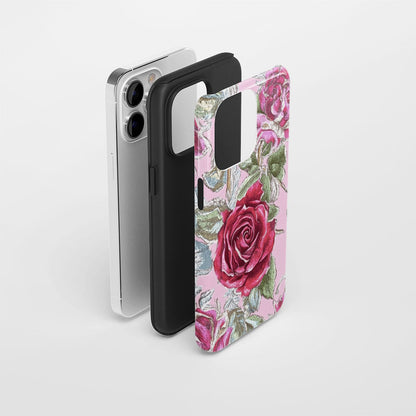 Double-Layer Semi-Handprinted Tough Matte Red Rose iPhone Case