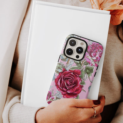 Double-Layer Semi-Handprinted Tough Matte Red Rose iPhone Case