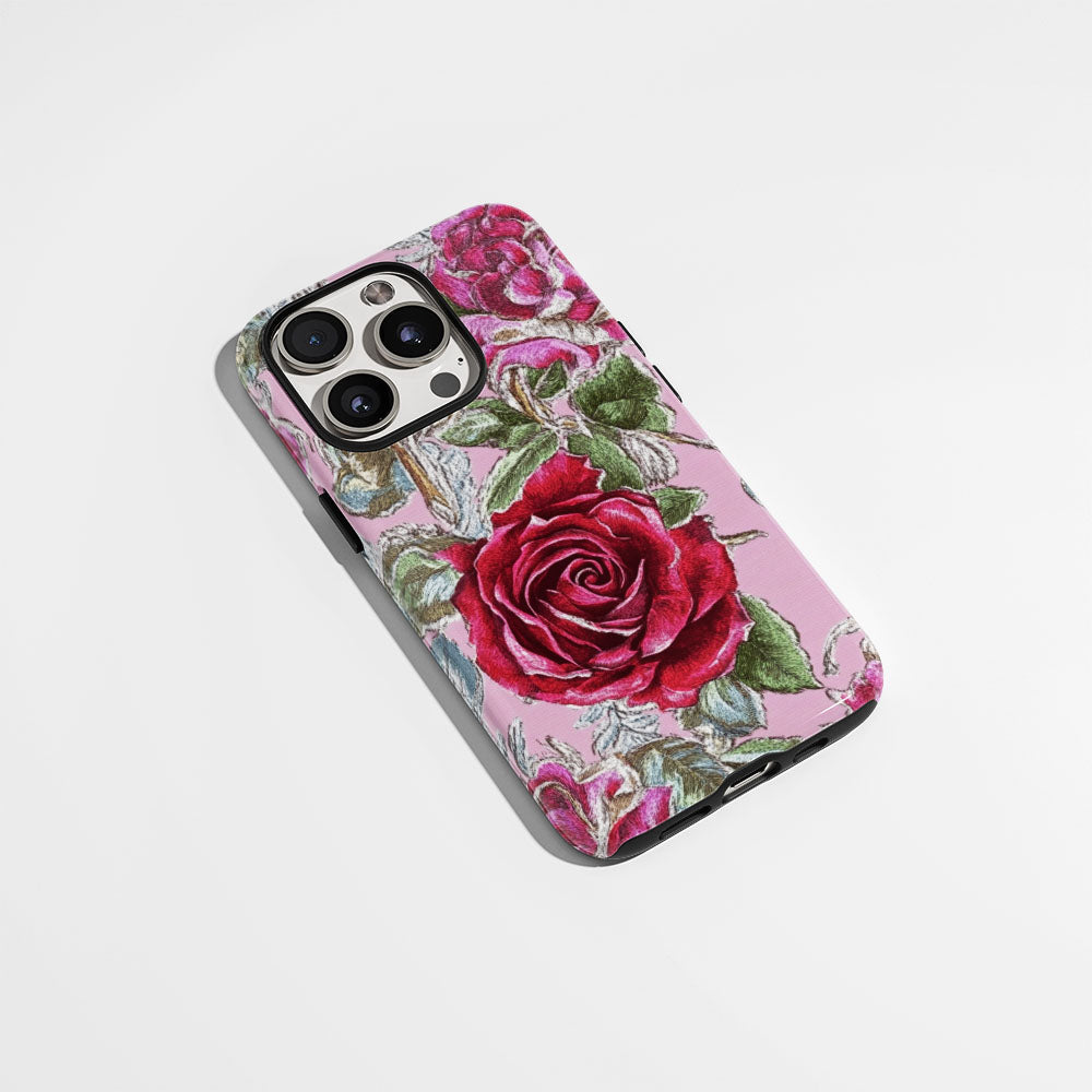 Double-Layer Semi-Handprinted Tough Matte Red Rose iPhone Case