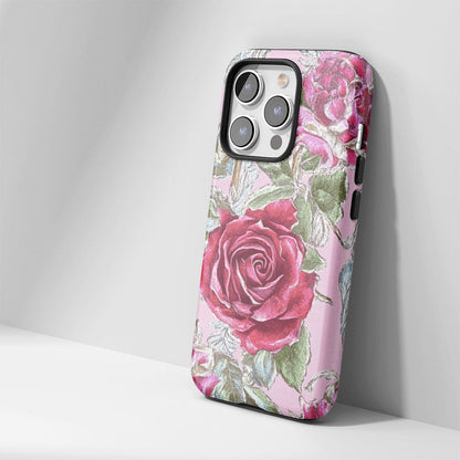 Double-Layer Semi-Handprinted Tough Matte Red Rose iPhone Case