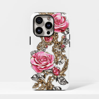 Double-Layer Semi-Handprinted Tough Matte Red Rose iPhone Case