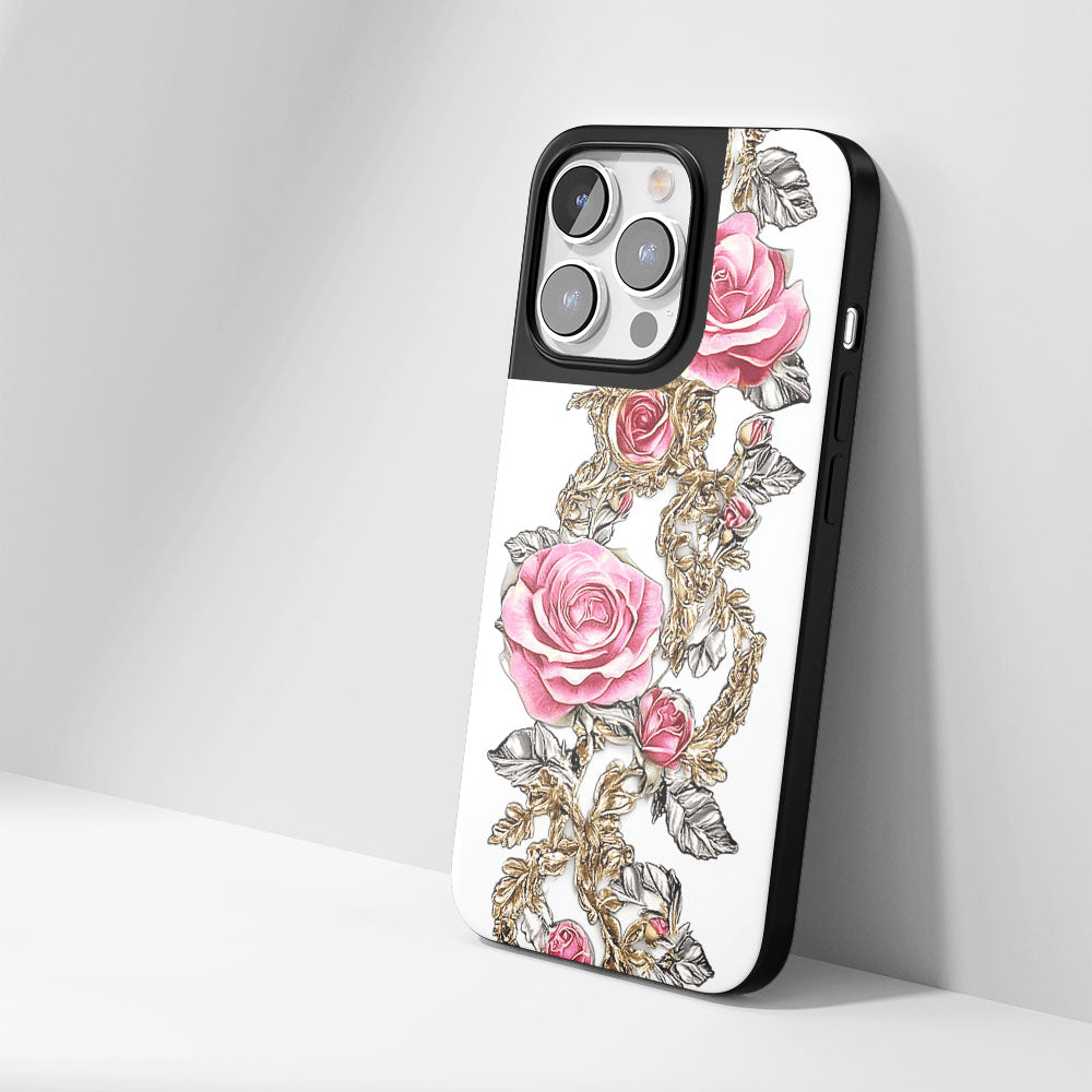 Industry-Level Tough Matte Red Rose iPhone Case (MagSafe-Compatible)