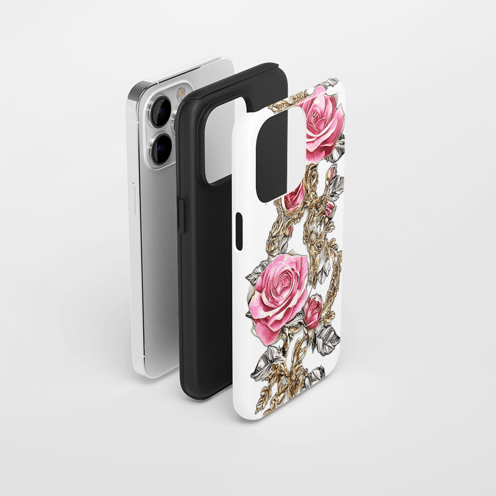 Double-Layer Semi-Handprinted Tough Matte Red Rose iPhone Case