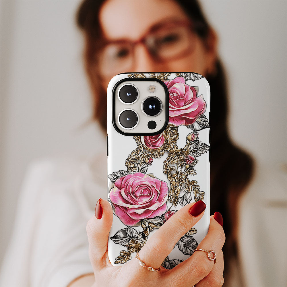 Double-Layer Semi-Handprinted Tough Matte Red Rose iPhone Case