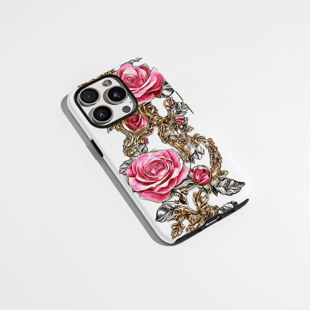 Double-Layer Semi-Handprinted Tough Matte Red Rose iPhone Case