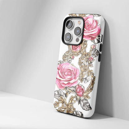 Double-Layer Semi-Handprinted Tough Matte Red Rose iPhone Case